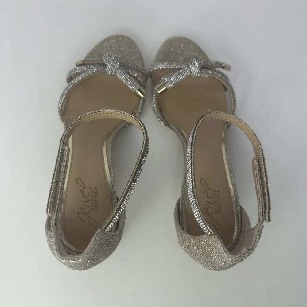 Jewel Badgley Mischka Lena Knotted Mid Heel Sandal Gold‎ Glitter Size 9 NEW
